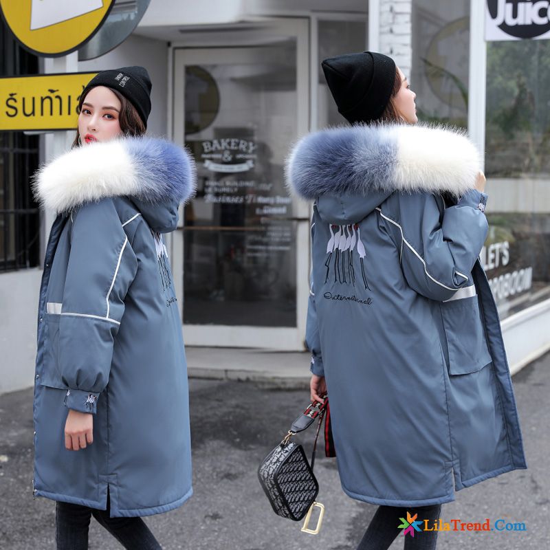 Winterjacke Damen Blau Baumwolle Stickerei Überzieher Blau Neu