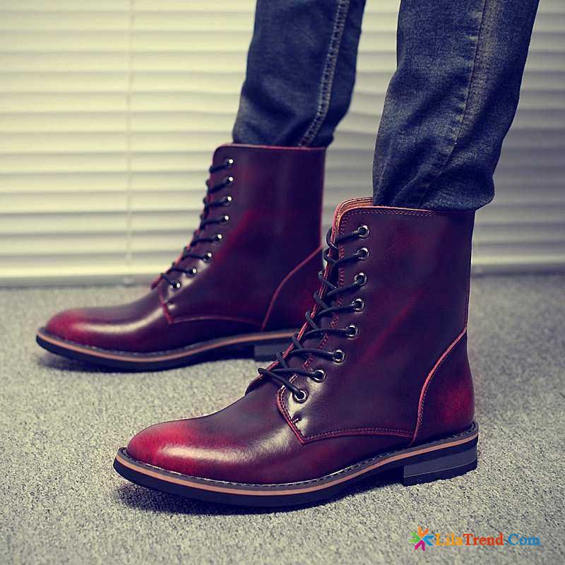 Winterstiefel Herren Gefüttert Leder Weinrot Stiefel Echtleder Herbst Winter Schuhe