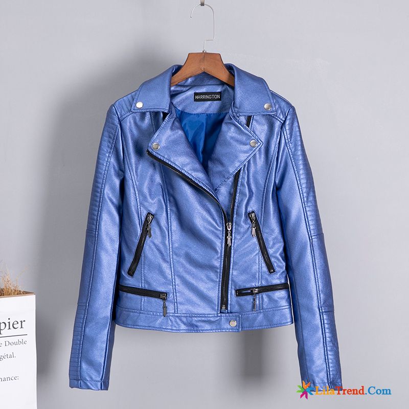 Wolllederjacke Blau Damen Hellrot Feder Lederjacke Herbst Mode Damen Günstig