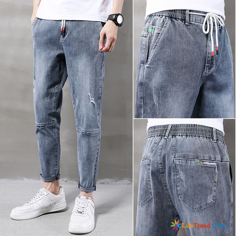 Zerrissene Jeans Herren Slim Fit Freizeit Trendmarke Sommer Lose Neunte Hose