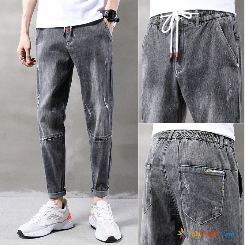 Zerrissene Jeans Herren Slim Fit Freizeit Trendmarke Sommer Lose Neunte Hose