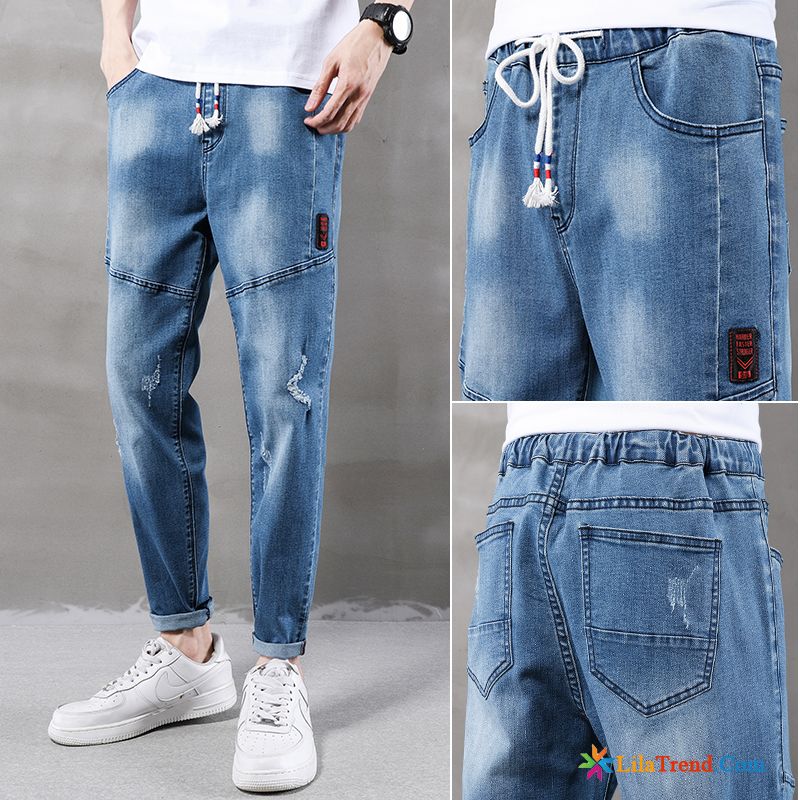 Zerrissene Jeans Herren Slim Fit Freizeit Trendmarke Sommer Lose Neunte Hose