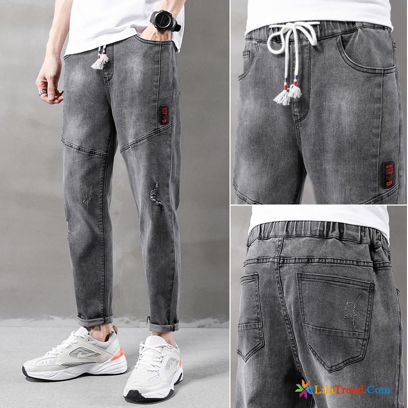 Zerrissene Jeans Herren Slim Fit Freizeit Trendmarke Sommer Lose Neunte Hose