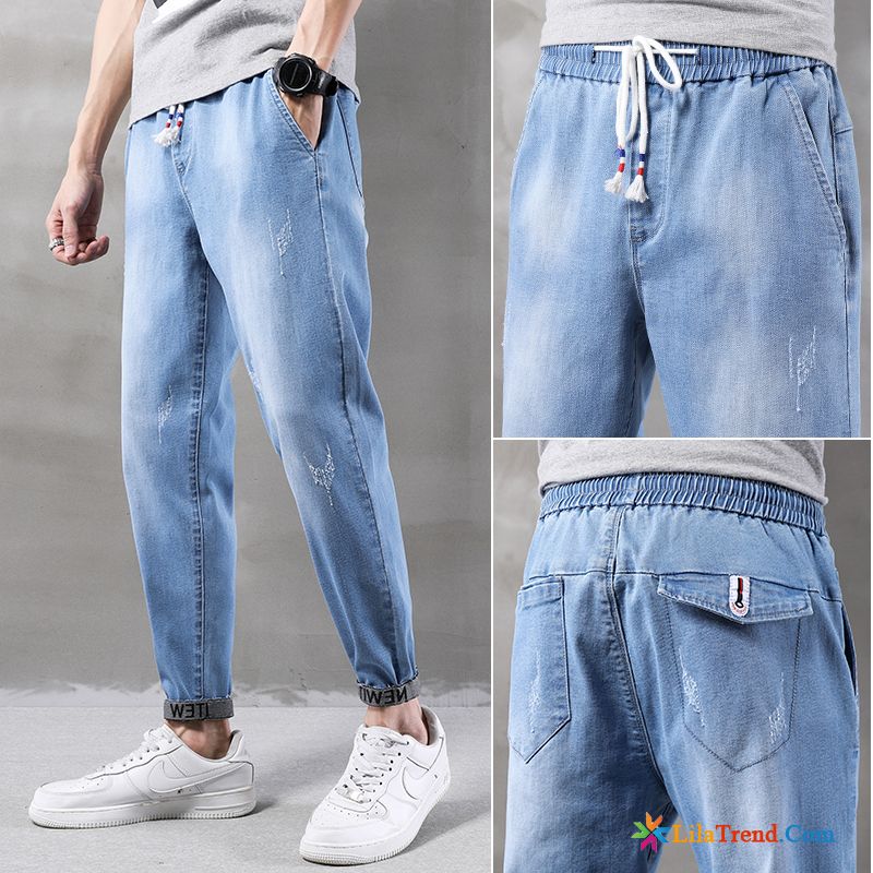 Zerrissene Jeans Herren Slim Fit Freizeit Trendmarke Sommer Lose Neunte Hose