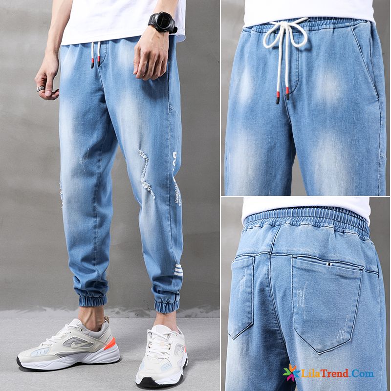 Zerrissene Jeans Herren Slim Fit Freizeit Trendmarke Sommer Lose Neunte Hose