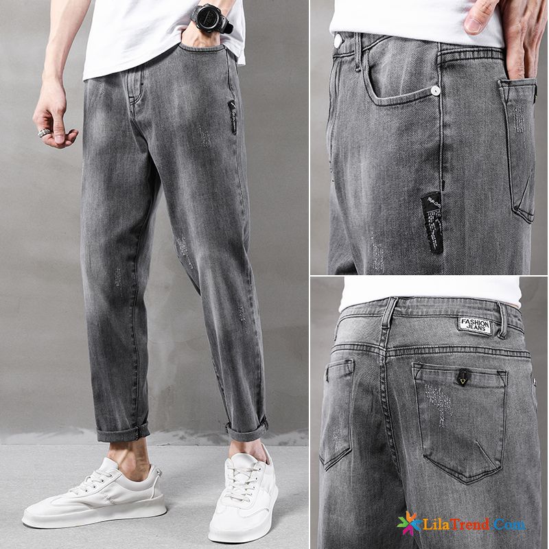 Zerrissene Jeans Herren Slim Fit Freizeit Trendmarke Sommer Lose Neunte Hose