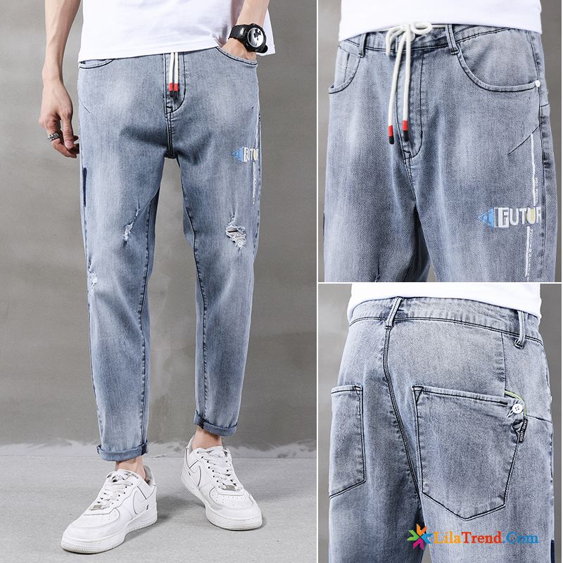 Zerrissene Jeans Herren Slim Fit Freizeit Trendmarke Sommer Lose Neunte Hose