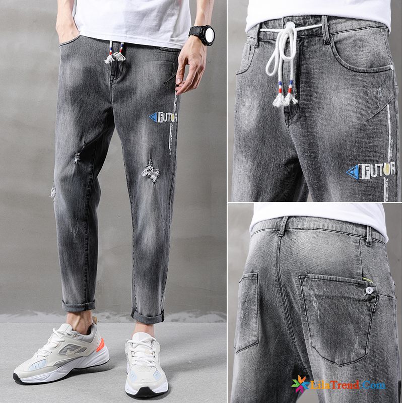 Zerrissene Jeans Herren Slim Fit Freizeit Trendmarke Sommer Lose Neunte Hose