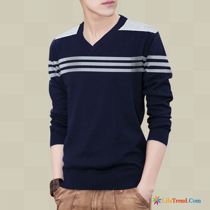 Blauer Pullover Herren Mantel Feder Streifen Pullover Trend Kaufen