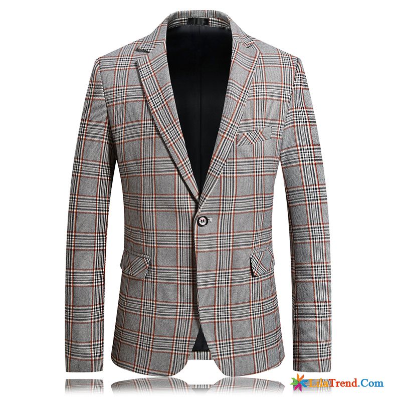 Blazer Herren Schwarz Braun Gitter Mode Schlank Mantel Rote Günstig