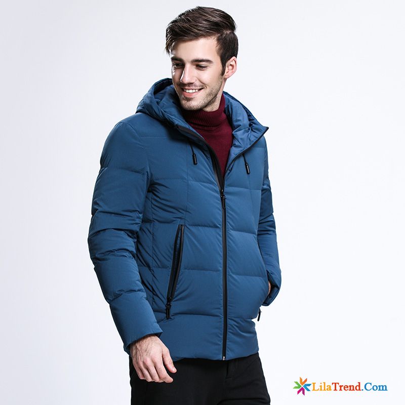 Blouson Jacke Herren Lindgrün Daunenjacke Schlank Kurzer Absatz Blau Mit Kapuze