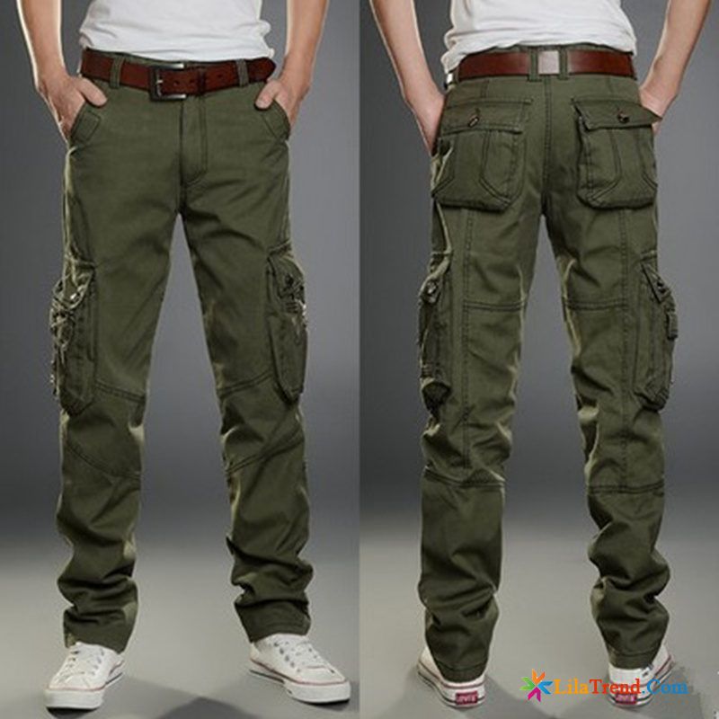 Chino Stretch Hose Herren Grün Werkzeugbau Herren Multi-tasche Gerade Lose Billig