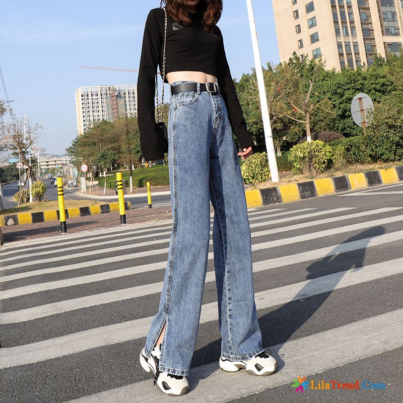Coole Jeans Für Damen Weites Bein Hohe Taille Die Gabel Teilen Hose Dünn Kaufen