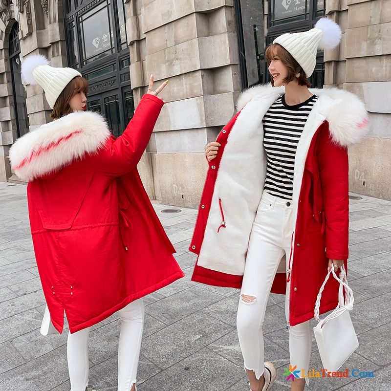 Damen Jacke Mit Kapuze Ultra Baumwollgepolsterte Rote Überzieher Lange Kaufen