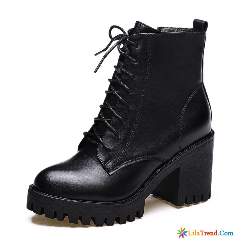 Damen Lederstiefel Schwarz Kaffeebraun Schwarz British Kurze Stiefel Hochhackigen Winter Billig