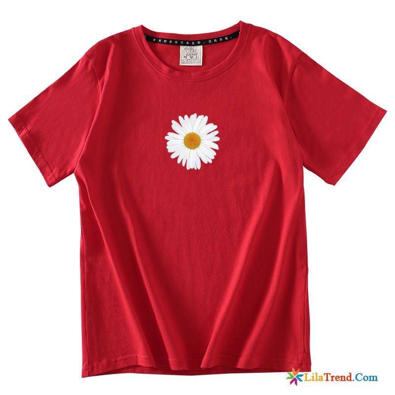 Damen T Shirt Braun Halb Ärmel Rote Mantel Rein Trend Günstig