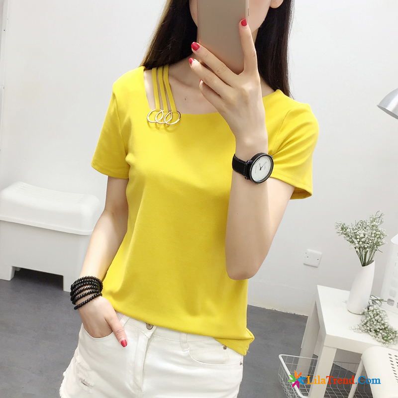 Damen T Shirt Weiß Das Lila Hülse Gelb Schlank Einfach Damen Verkaufen