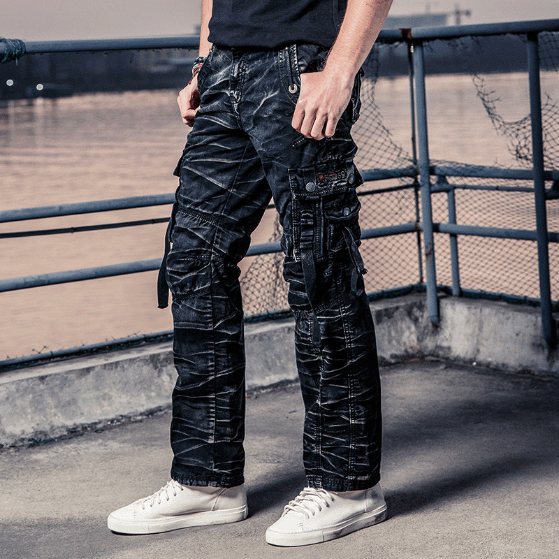 Dreiviertel Jeans Herren Freizeit Tarnung Schlank Hosen Multi-tasche Kaufen