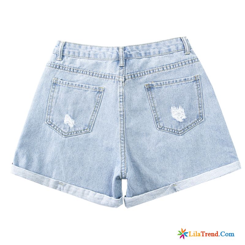 Dunkelblaue Skinny Kurze Hosen Damen Weiss Hohe Taille Löcher Trend Damen Hot Pants Verkaufen