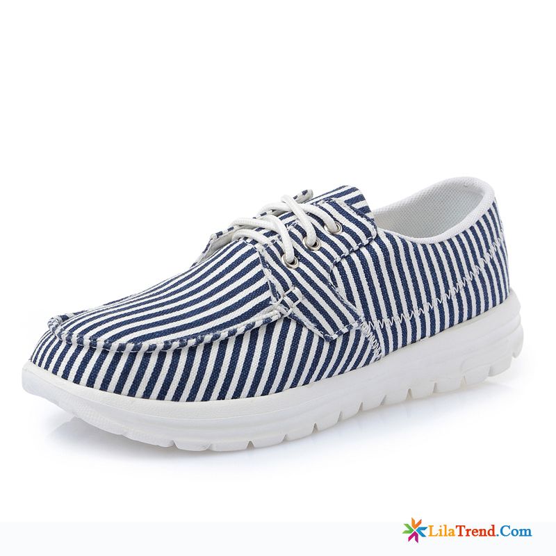 Dunkelblaue Sneaker Damen Schnürschuhe Flache Streifen Casual Ultra Günstig