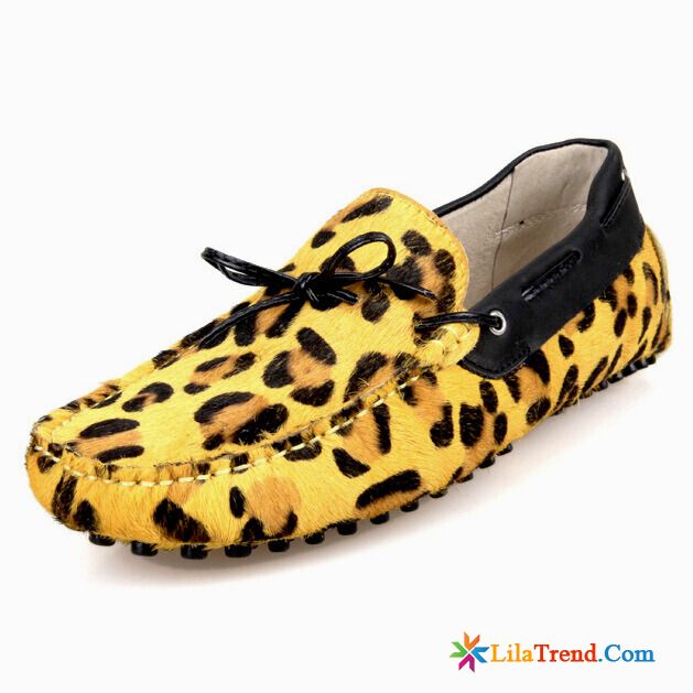 Elegant Herrenschuhe Kupfer Casual Atmungsaktiv Faul Gelb Leopard Verkaufen