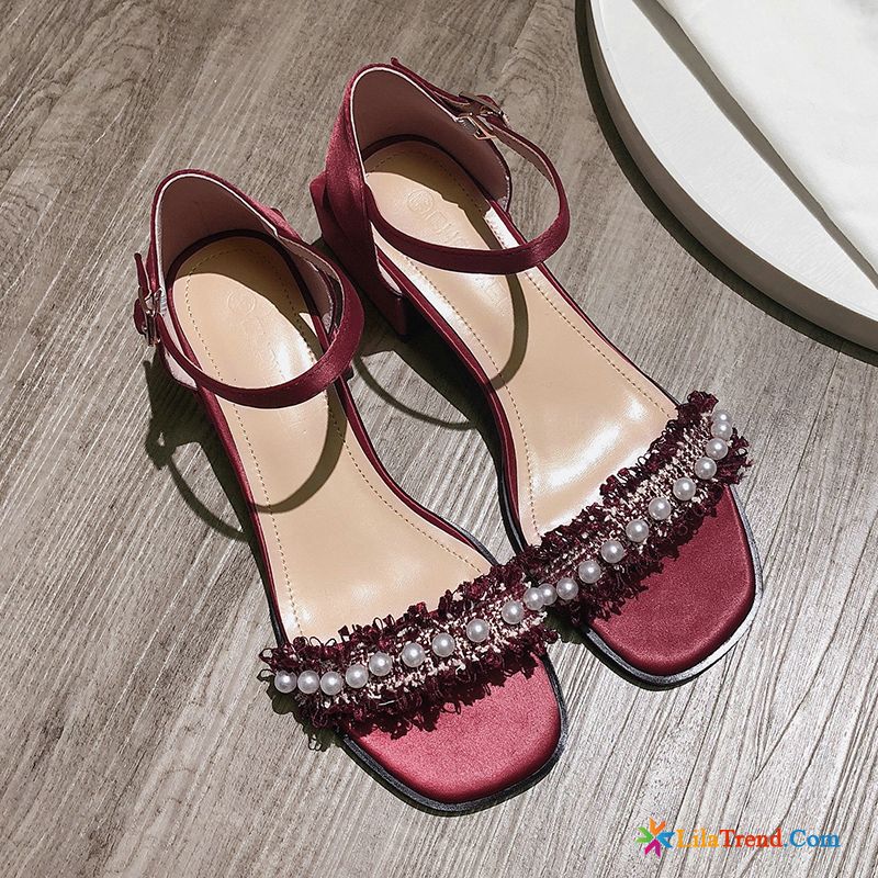 Gelbe Sandalen Mit Absatz Braun Rot Sandalen Mittlere Ferse Damen Vierkantkopf Billig