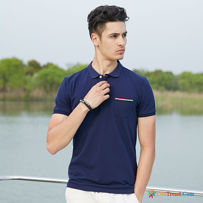 Gestreiftes T Shirt Herren Polo Sommer Trend Einfach Revers