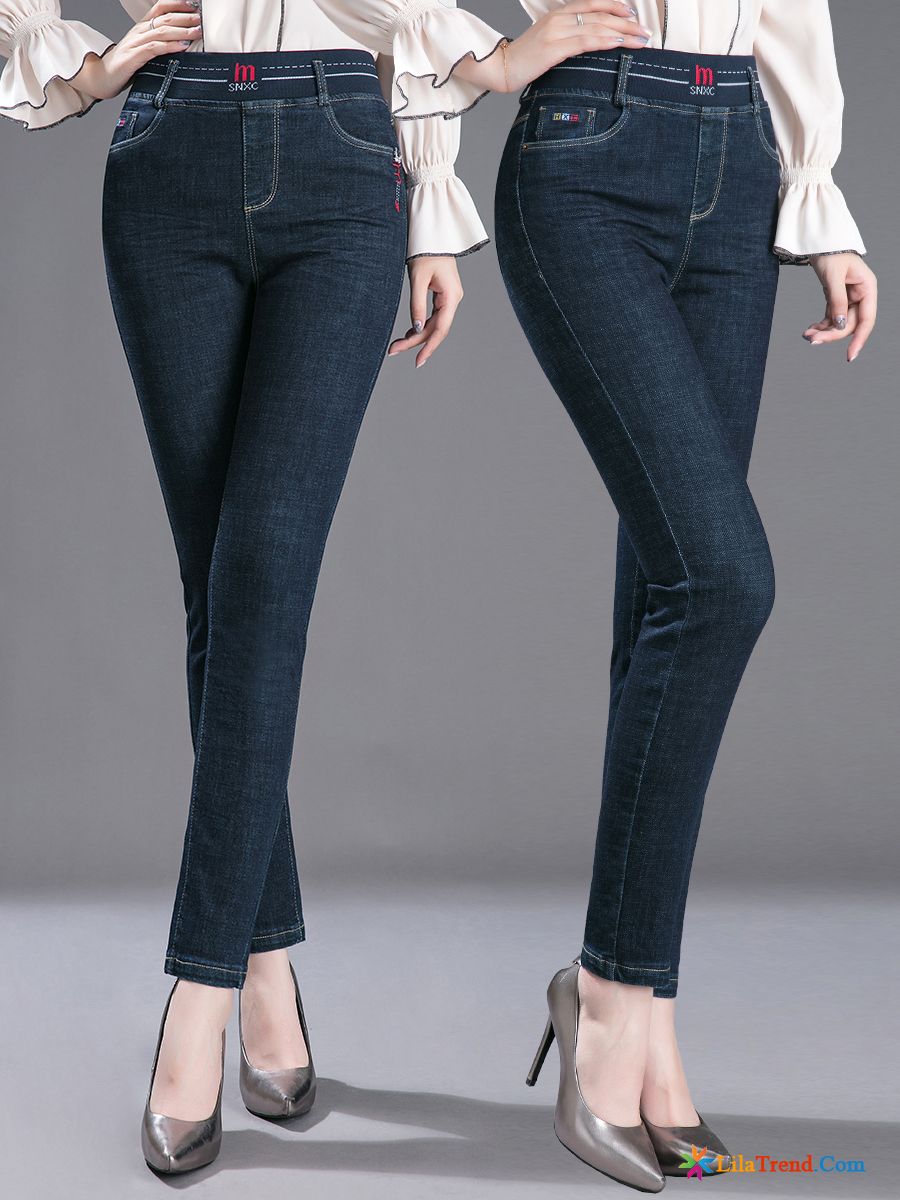 Graue Jeans Damen Hellblau Neu Damen Elastisch Mittleren Alters Hohe Taille Günstig