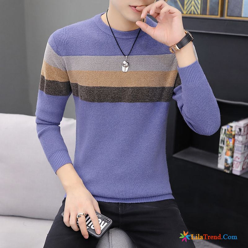 Hemd Pullover Herren Blond Rundausschnitt Blau Pullover Schlank Trend