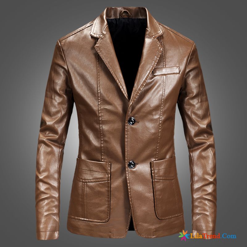 Herren Blouson Beige Motorradbekleidung Lederjacke Braun Herbst Trend Günstig