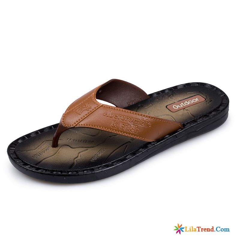 Herren Hausschuhe Mit Fußbett Hellblau Casual Trend Flip Flops Schuhe Leder