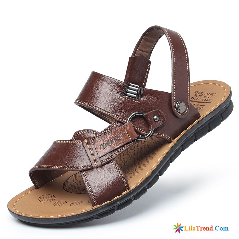 Herren Sandalen Braun Leder Echtleder Sommer Casual Sandalen Günstig