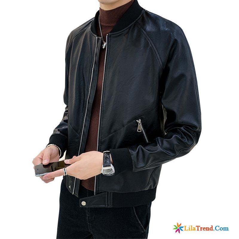 Herren Steppjacke Übergang Lederjacke Herren Feder Herbst Schwarz Günstig