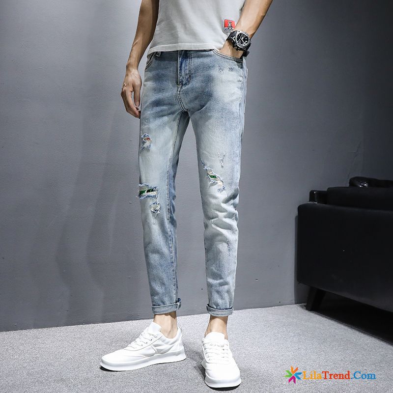 Herren Stretch Jeans Schwarz Dünn Trend Jeans Feder Blau Billig