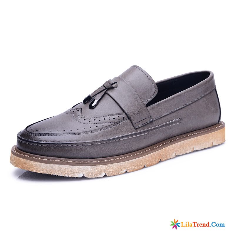 Herrenschuhe Leder Dunkelblau Slip-on Lederschuhe Trend Dicke Sohle Retro Rabatt