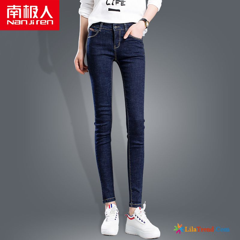 Jeans Damen Skinny Hose Jeans Neunte Hose Dünn Schwarz