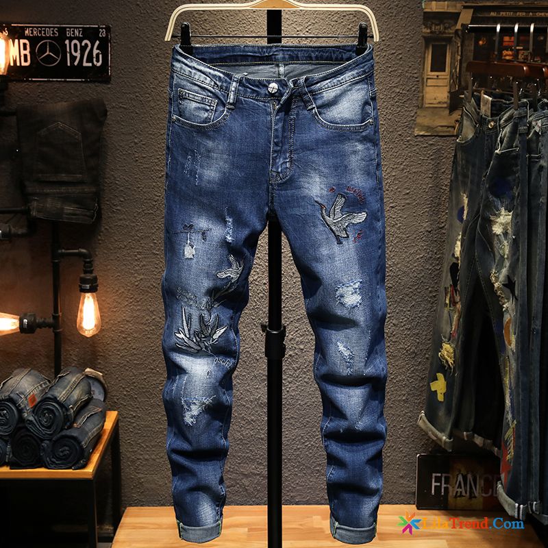 Jeans Destroyed Look Herren Löcher Jeans Trendmarke Herren Stickerei Billig