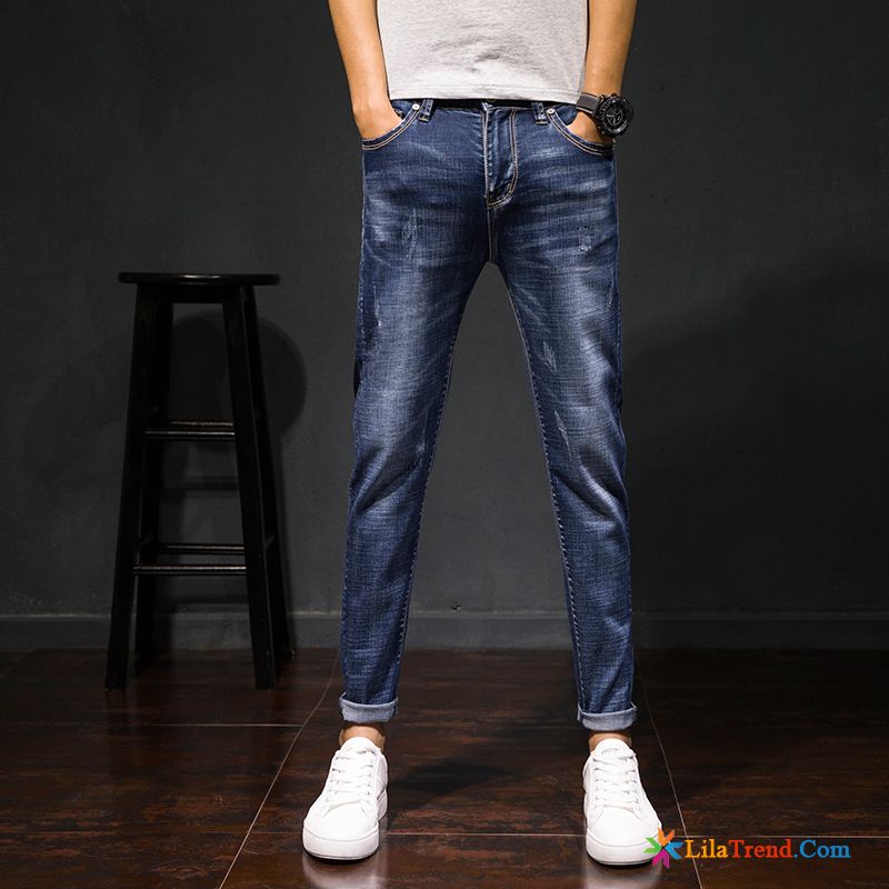 Jeans Gummibund Herren Schwarz Elastisch Herren Dünn Trend Schlank Günstig