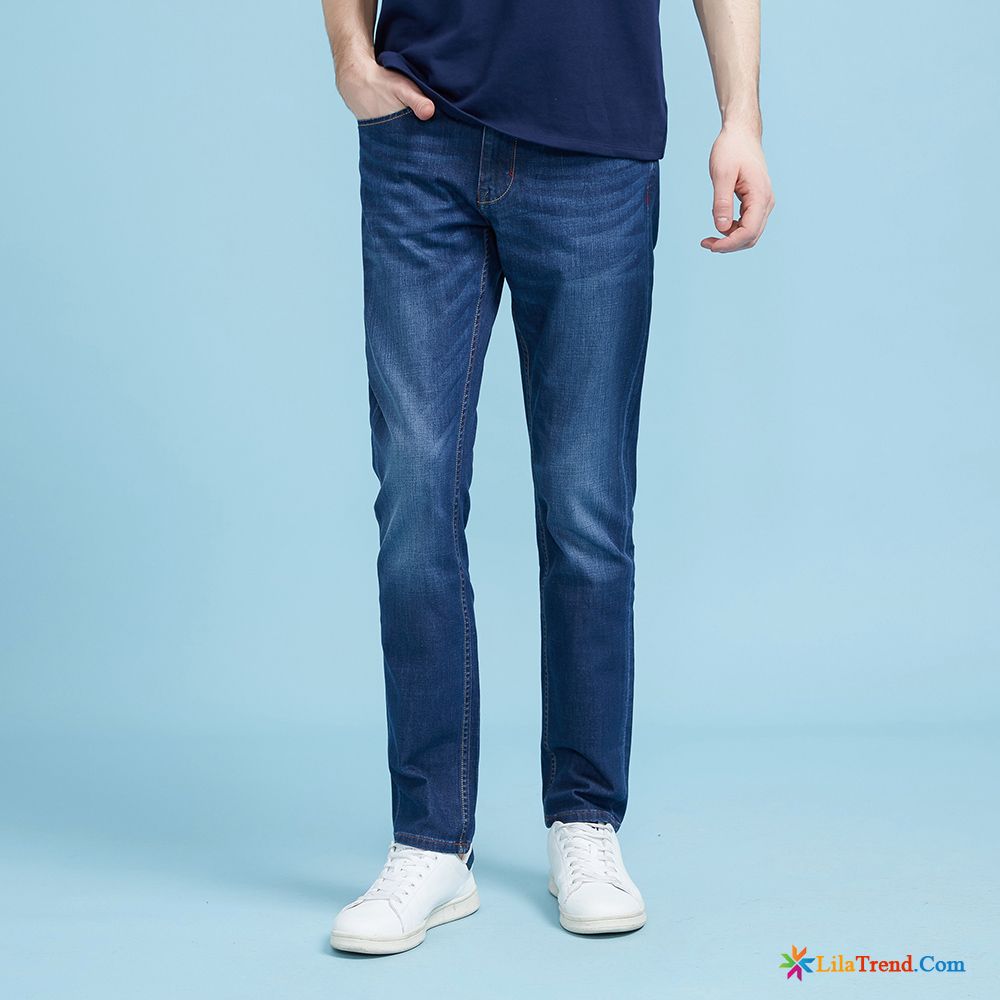 Jeans Herren Regular Fit Türkis Herren Freizeit Herbst Elastisch Feder Billig