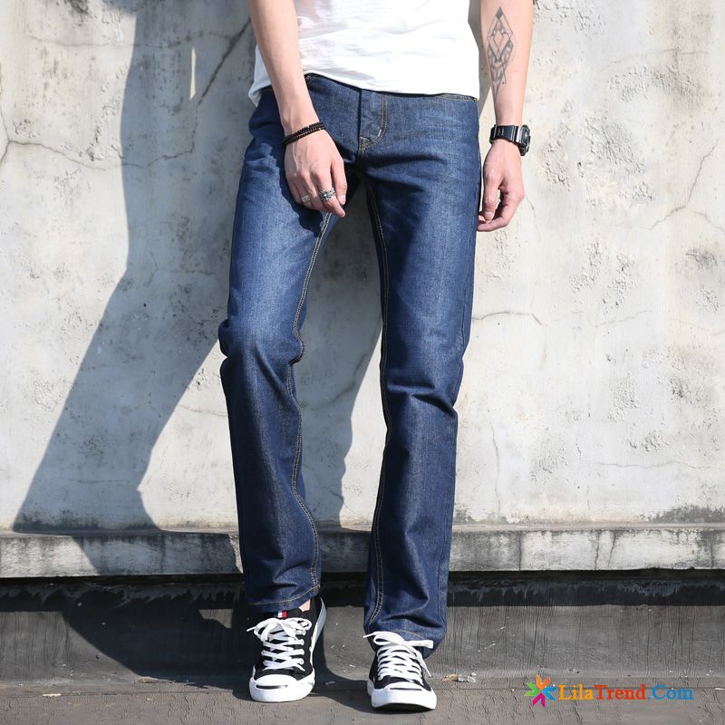 Jeans Herren Schwarz Middle Waisted Gerade Hose Schlank Freizeit