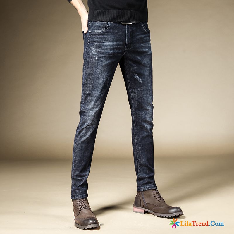 Jeans Mit Reißverschluss Am Bein Herren Hell Blau Elastisch Trend Schwarz Jeans Billig