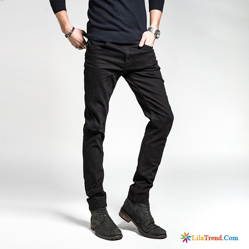 Jeans Mode Herren Weiss Lange Herbst Schmales Bein Elastisch Herren Billig