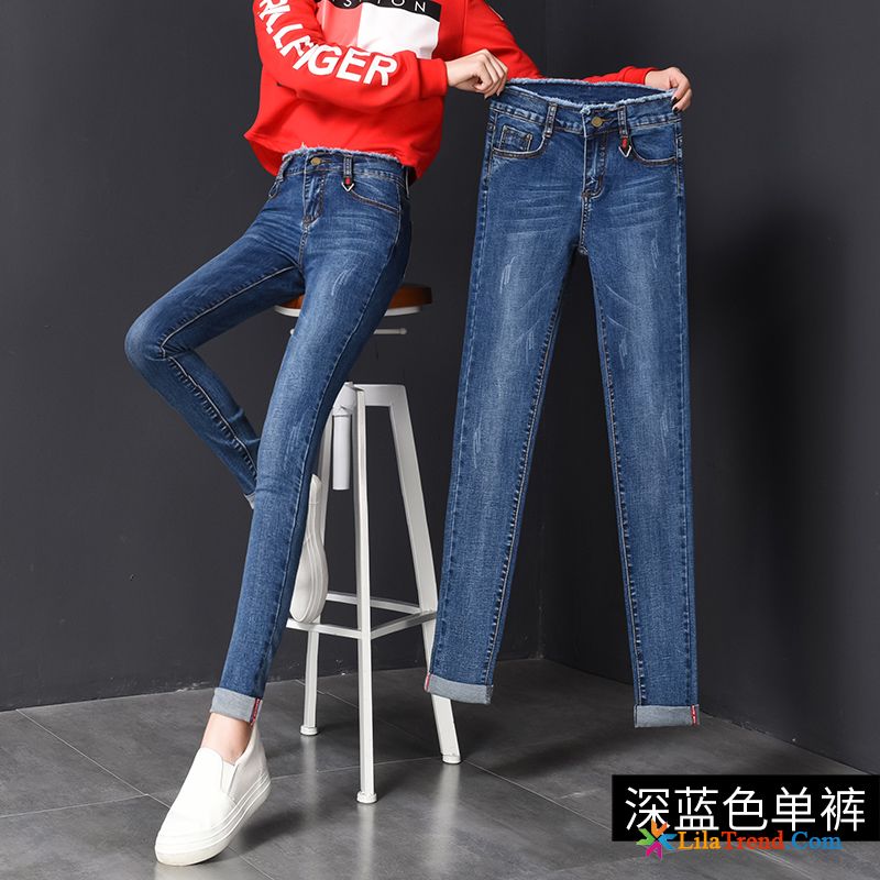 Jeans Regular Fit Damen Hohe Taille Dünn Damen Feder Fest Billig