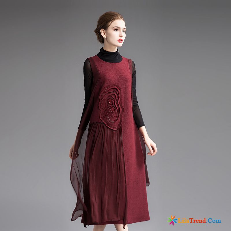 Kleid Gestreift Damen Spleißen Neu Winter Perle Kleider Kaufen