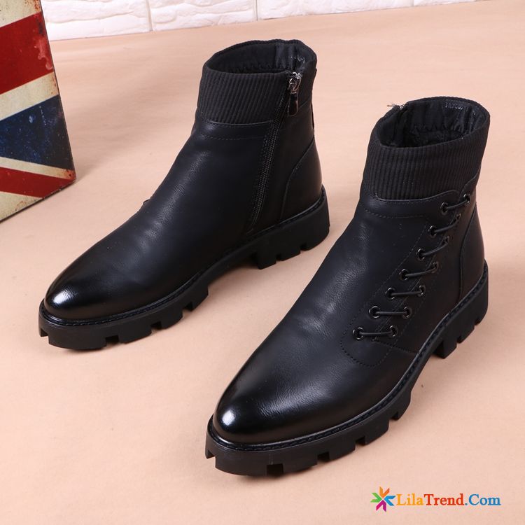 Leder Winterstiefel Herren Lederschuhe Hohe Spitze Winter Schwarz Verkaufen