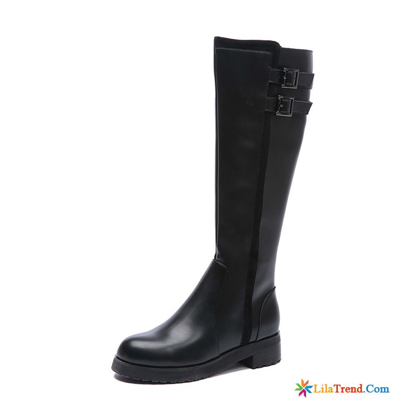 Lederstiefel Schwarz Damen Schwarz Neue Reitstiefel Mitte Hoch Kaufen