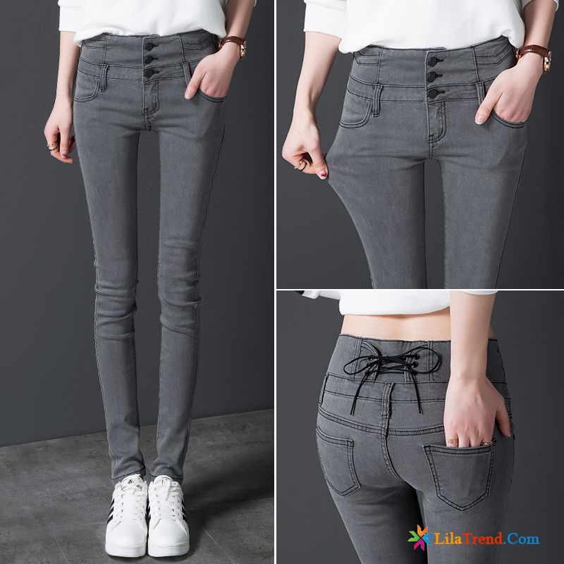 Markenjeans Damen Günstig Grau Hohe Taille Feder Damen Jeans