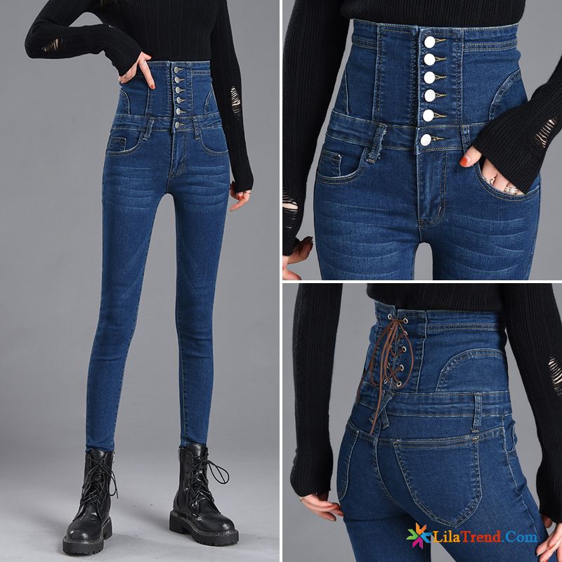 Markenjeans Damen Sale Dunkelgrau Bleistift Hose Hohe Taille Damen Schlank Jeans Günstig