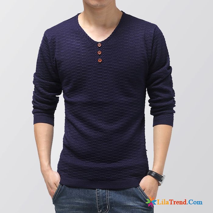 Mode Sweatshirt Herren Rosarot Pullover Strickwaren V-kragen Schlank Trend Günstig