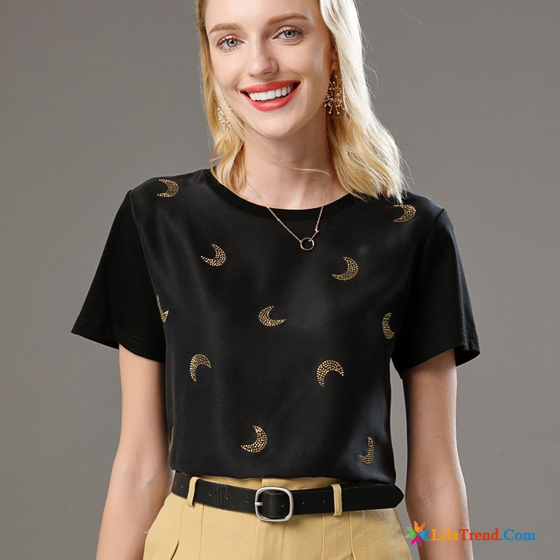Mode T Shirt Damen Dunkelfarbig Hülse Seide Spleißen Neu Baumwolle Verkaufen